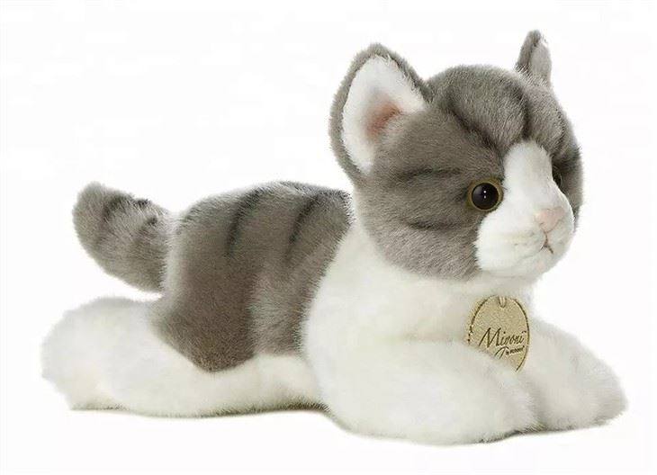 Realistic Stuffed Gray Kitten Doll Animal Tabby Cat Plush Toy