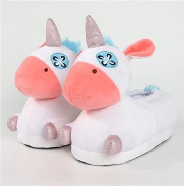 Wholesale White Cute Warm Plush Unicorn Fluffy Slippers